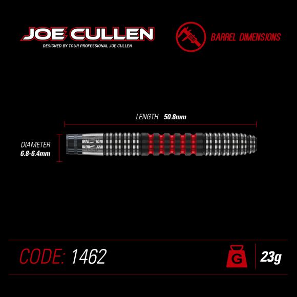 Winmau Joe Cullen SE Darts 90% Tungsten - Steel Tip 23g Dimensions