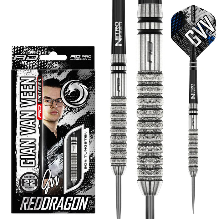 Red Dragon Gian Van Veen Tour Edition 90% Tungsten 22g Steel Tip Darts