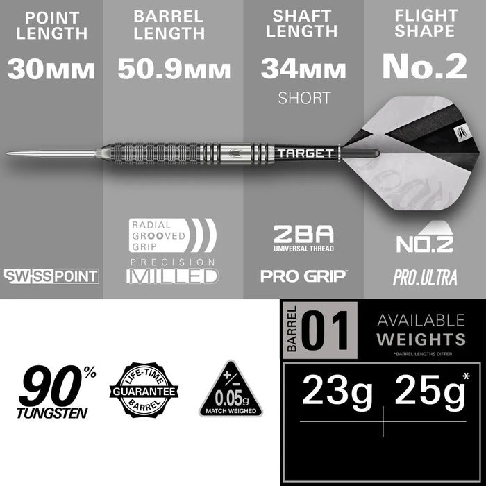 Target Darts Beau Greaves Gen One - 90% Tungsten Steel Tip Darts