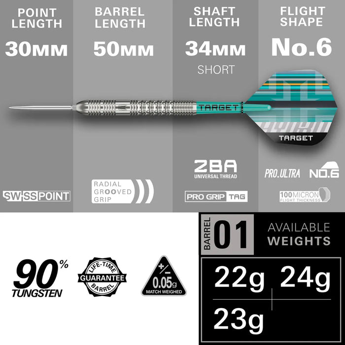 Target Hydro 01 - 90% Tungsten Steel Tip Darts